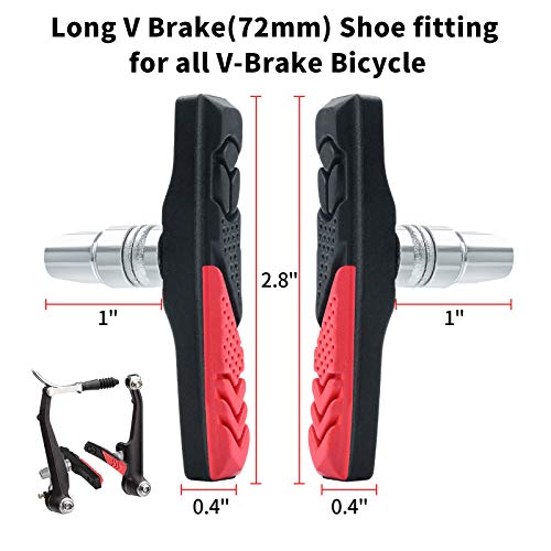RUJOI 2 Pairs Bike Brake Pads Set,72mm V Brake Shoes with Hex Nuts and Washers, Brakes V-Brake Replacement Set for Cruiser MTB Mountain Bicycle - Image 2