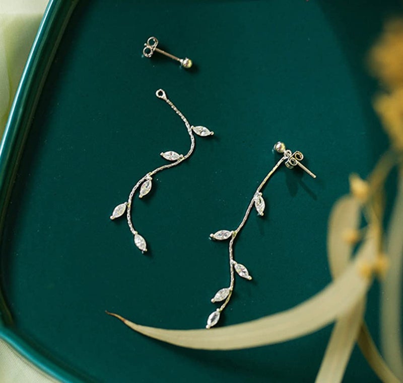 SLUYNZ Solid 925 Sterling Silver Droplet Dangle Earrings Chain for Women Teens Girls Olive Leaf Wedding Dangle Earrings Bridal Earrings (A-Sterling Silver) - Image 4