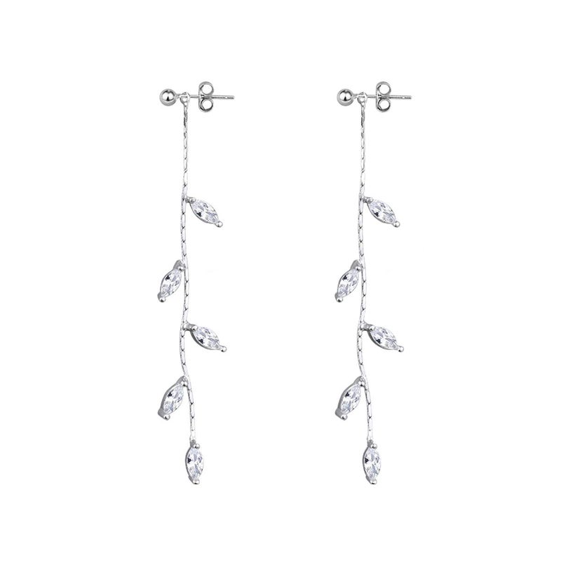 SLUYNZ Solid 925 Sterling Silver Droplet Dangle Earrings Chain for Women Teens Girls Olive Leaf Wedding Dangle Earrings Bridal Earrings (A-Sterling Silver) - Image 1