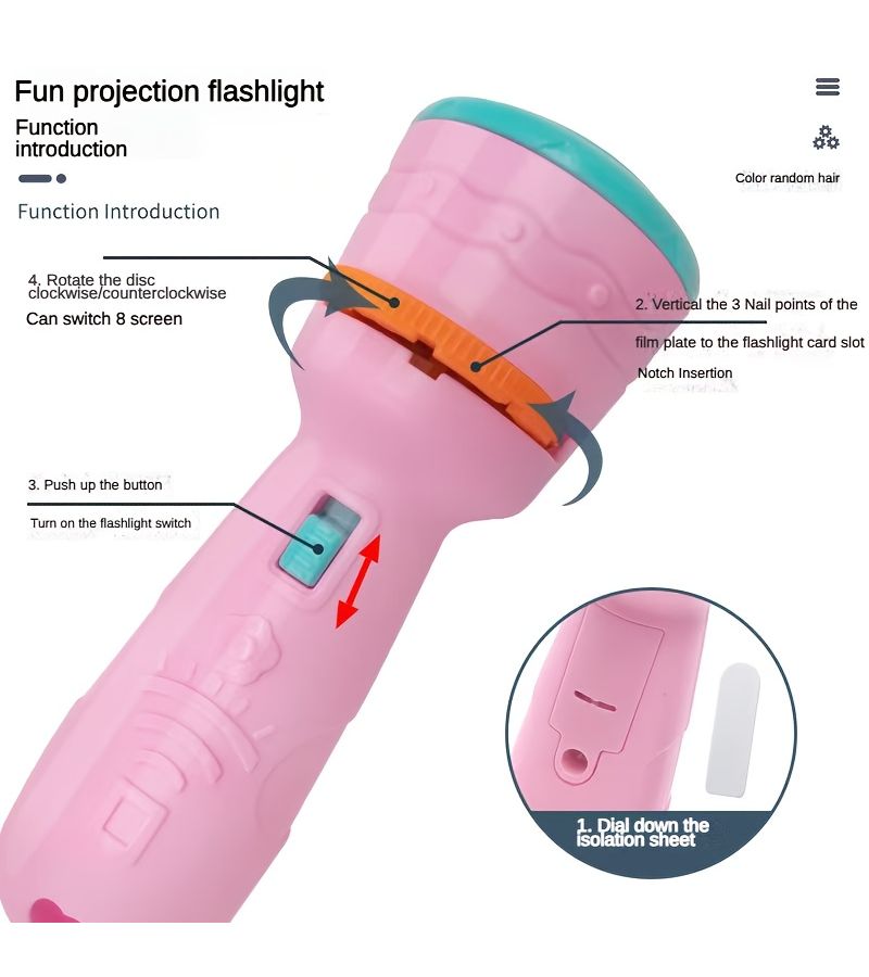 Kids Projector Flashlight Toy With 6 Slides Powder Blue Random Color - Image 2