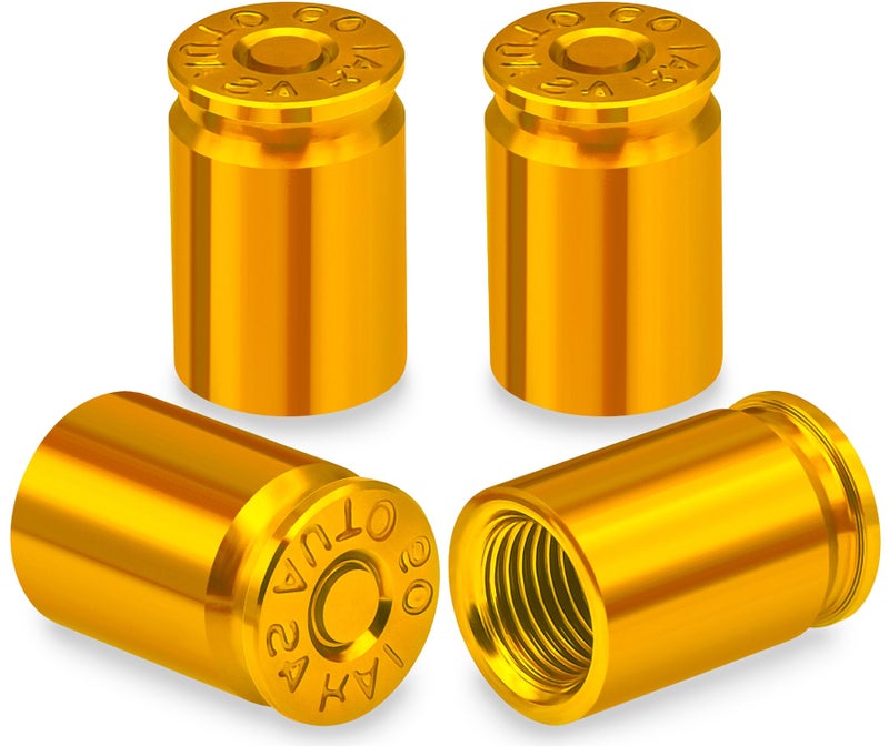MEAJOO 4PCS Bullet Shell Tire Valve Stem Caps Aluminum Alloy Car Air Stem Cap Universal Dustproof Tire Valve Stem Covers for Cars SUV Trucks Bikes Motorcycles Bicycles Gold - Image 3