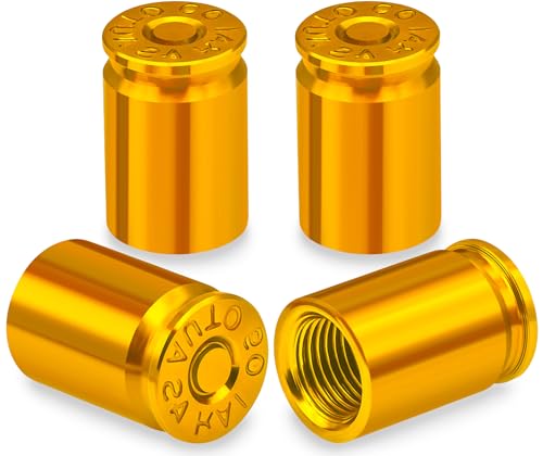 MEAJOO 4PCS Bullet Shell Tire Valve Stem Caps Aluminum Alloy Car Air Stem Cap Universal Dustproof Tire Valve Stem Covers for Cars SUV Trucks Bikes Motorcycles Bicycles Gold - Image 1