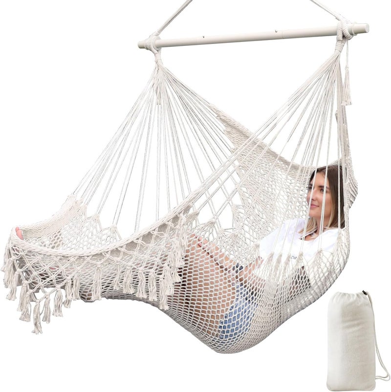 Chihee Hanging Chair Large Hammock Chair Soft Spun Cotton Rope Weave Chair Strong Metal Spreader Bar Wide Seat Lace Swing Chair Indoor Outdoor Garden Yard Theme Decoration - Image 1