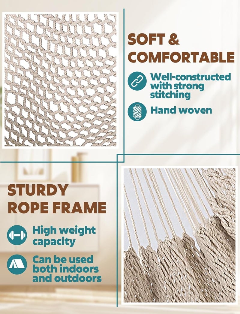 Chihee Hanging Chair Large Hammock Chair Soft Spun Cotton Rope Weave Chair Strong Metal Spreader Bar Wide Seat Lace Swing Chair Indoor Outdoor Garden Yard Theme Decoration - Image 3