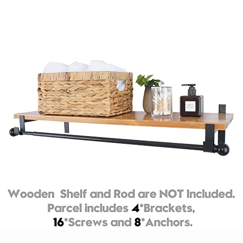 AddGrace Closet Rod Bracket Heavy Duty Shelf Brackets 12 Inch Black Wall Mounted Closet Rod Support with Pole Holder Industrial Iron Shelving Supports with Hook (4 Pack) - Image 4