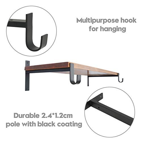 AddGrace Closet Rod Bracket Heavy Duty Shelf Brackets 12 Inch Black Wall Mounted Closet Rod Support with Pole Holder Industrial Iron Shelving Supports with Hook (4 Pack) - Image 3