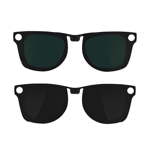 HIBLOKS هيدبلوك 2 قطع مشبك مت polarized لراي بان ميتا وايفرر RW4006 و الجيل 2 RW4012 العادي (50-22)، مشبك تغيير اللون لراي بان ميتا وايفرر الجيل 2 لحماية عينيك، أنيق وعصري (أسود+أخضر) - Image 1