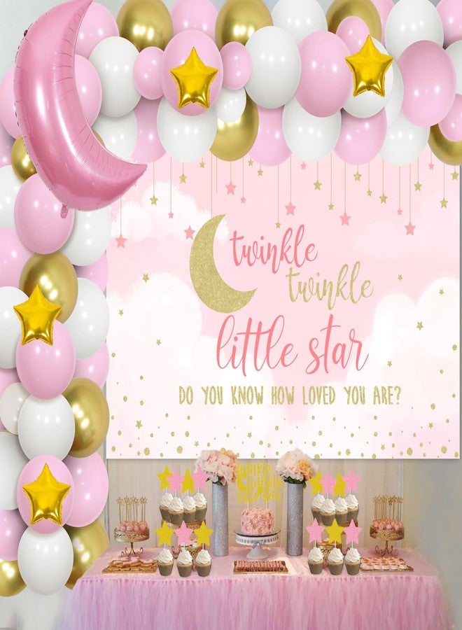 Cheereveal Twinkle Twinkle Little Star Baby Shower Decorations Girl Pink White and Gold Balloon Garland Kit Star and Moon Foil Balloons Backdrop Cake Toppers - Image 2