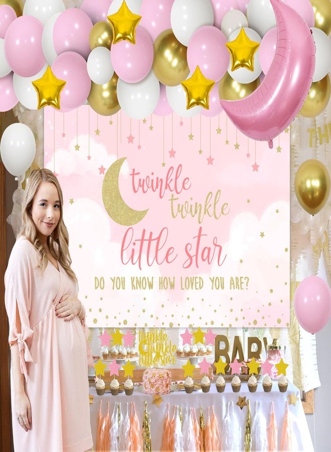 Cheereveal Twinkle Twinkle Little Star Baby Shower Decorations Girl Pink White and Gold Balloon Garland Kit Star and Moon Foil Balloons Backdrop Cake Toppers - Image 3