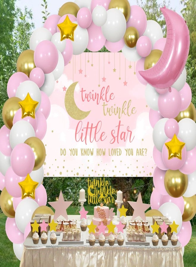 Cheereveal Twinkle Twinkle Little Star Baby Shower Decorations Girl Pink White and Gold Balloon Garland Kit Star and Moon Foil Balloons Backdrop Cake Toppers - Image 4
