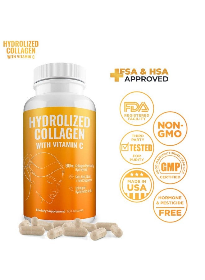 Generic Aura Vitamin Hydrolyzed Collagen with Vitamin C Capsules 500mg Great Energy | Skin, Hair and Nail Support | Hyaluronic Acid Pills - 60ct (2)  - Image 3