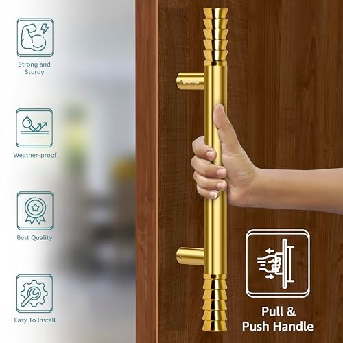 Plantex Heavy-Duty Golden Lotus 14 Inch Main Door Handle for Home/Glass & Wooden Door/Pull-Push Handle for Home/3 Years Warranty Pack of 1 (Gold) - Image 3