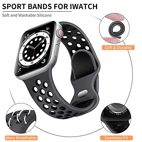 Lerobo Sport Bands Compatible with Apple Watch Band 41mm 40mm 38mm 42mm Women Men,Soft Silicone Breathable Replacement Bands for iWatch SE Ultra 3 2 Series 11 10 9 8 7 6 5 4 3 2 1,Anthracite Black - Image 2