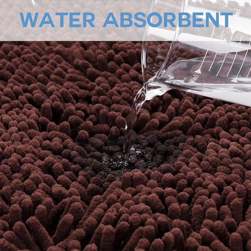 RIVUGJA Shaggy Chenille Rectangular Bath Mat 50X80 Cm Extra Soft Super Absorbent Anti Skid Door Mats for HomeBathroomBedroomKitchenFloor Mat Brown - Image 3