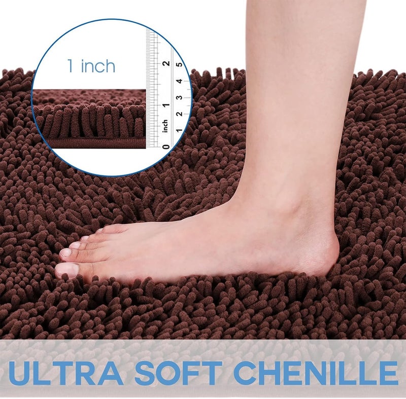 RIVUGJA Shaggy Chenille Rectangular Bath Mat 50X80 Cm Extra Soft Super Absorbent Anti Skid Door Mats for HomeBathroomBedroomKitchenFloor Mat Brown - Image 4