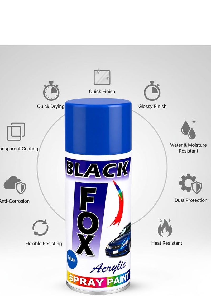 بلاك فوكس طلاء بخاخ أكريليك BLACK FOX باللون الأزرق (400 مل) - متعدد الاستخدامات، سريع الجفاف، يمنح لمسة نهائية ناعمة ولامعة. مناسب للمعادن والخشب والزجاج والجدران والأثاث والقماش والأعمال الحرفية والديكور وإصلاح طلاء السيارات. - Image 5