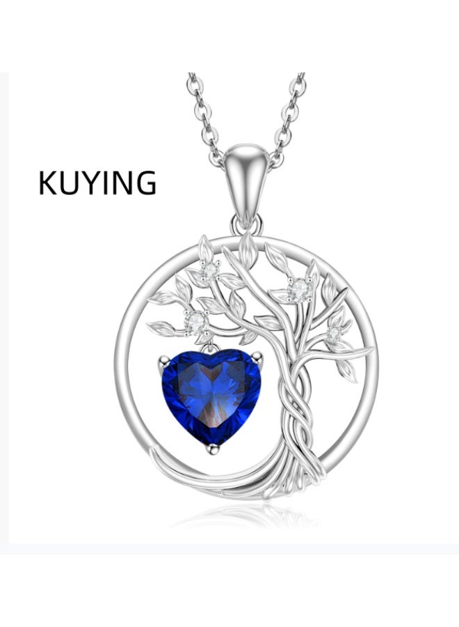 KUYING S925 Silver Heart Tree of Life Pendant Necklace
