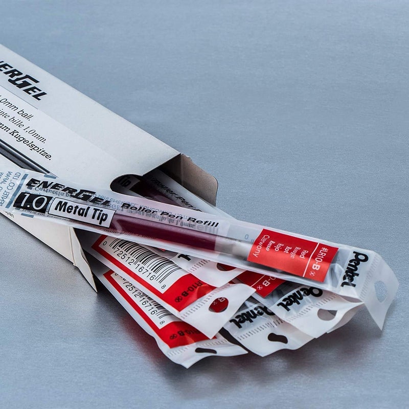 Pentel Refill Ink for BL60 EnerGel Liquid Gel Pen, 1.0mm, Metal Tip, Red Ink, Box of 12 (LR10-B-12) - Image 5