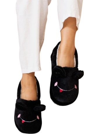 Liger Winter Women's Slipper Home Shoes | Frog Figure | Non-Slip Sole Black  - Image 2