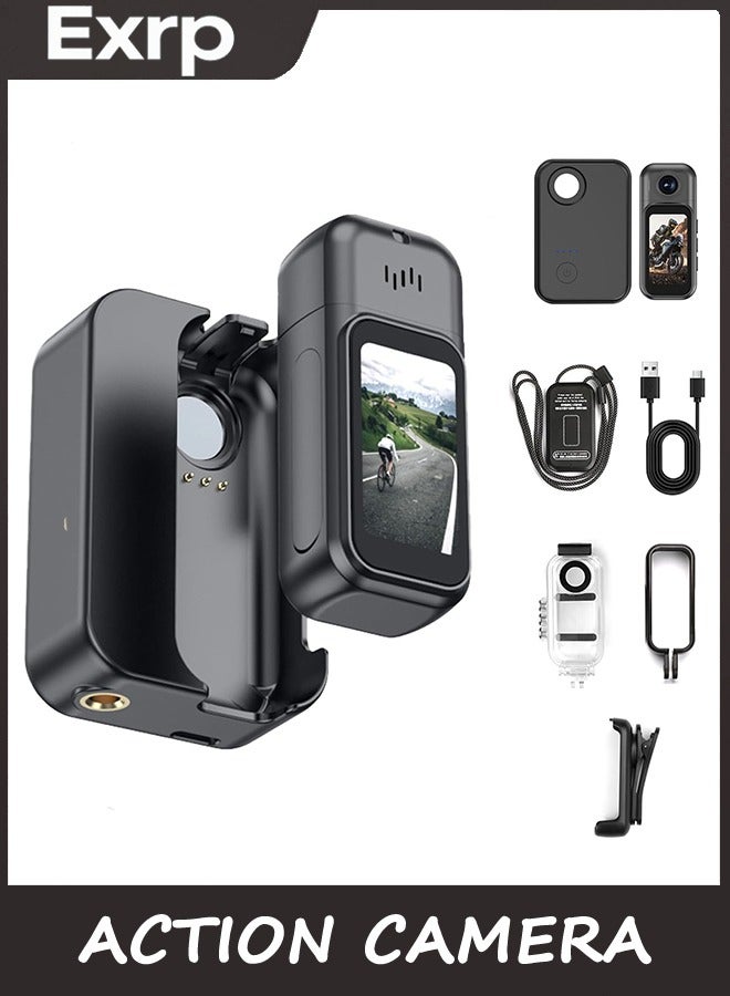 Exrp كاميرا العمل 4k ، كاميرا Vlogging الصغيرة ، كاميرا الجسم الصغيرة مع شاشة اللمس ، كاميرا الجيب القابلة للارتداء مع الحبل المغناطيسي ، كاميرا الإبهام لركوب الدراجات ، السفر ، الدراجات النارية (بطاقة 32G) - Image 1