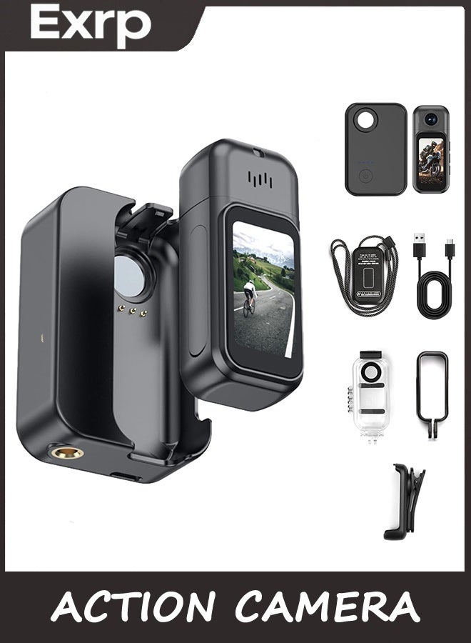 Exrp كاميرا العمل 4k ، كاميرا Vlogging الصغيرة ، كاميرا الجسم الصغيرة مع شاشة اللمس ، كاميرا الجيب القابلة للارتداء مع الحبل المغناطيسي ، كاميرا الإبهام لركوب الدراجات ، السفر ، الدراجات النارية (بطاقة 32G) - Image 3