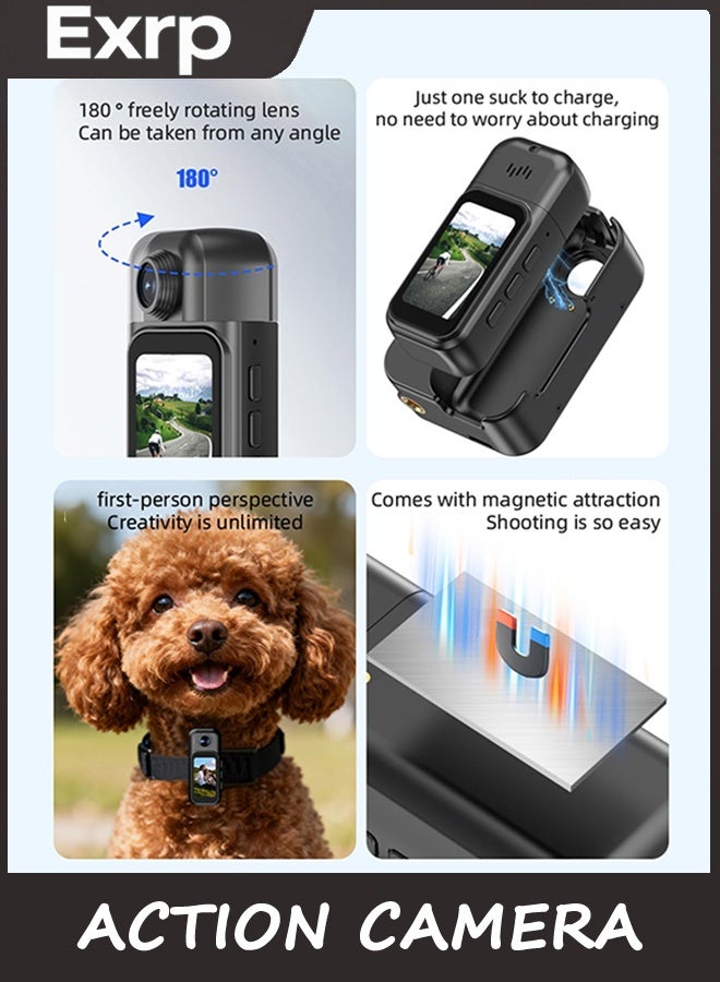 Exrp كاميرا العمل 4k ، كاميرا Vlogging الصغيرة ، كاميرا الجسم الصغيرة مع شاشة اللمس ، كاميرا الجيب القابلة للارتداء مع الحبل المغناطيسي ، كاميرا الإبهام لركوب الدراجات ، السفر ، الدراجات النارية (بطاقة 32G) - Image 4