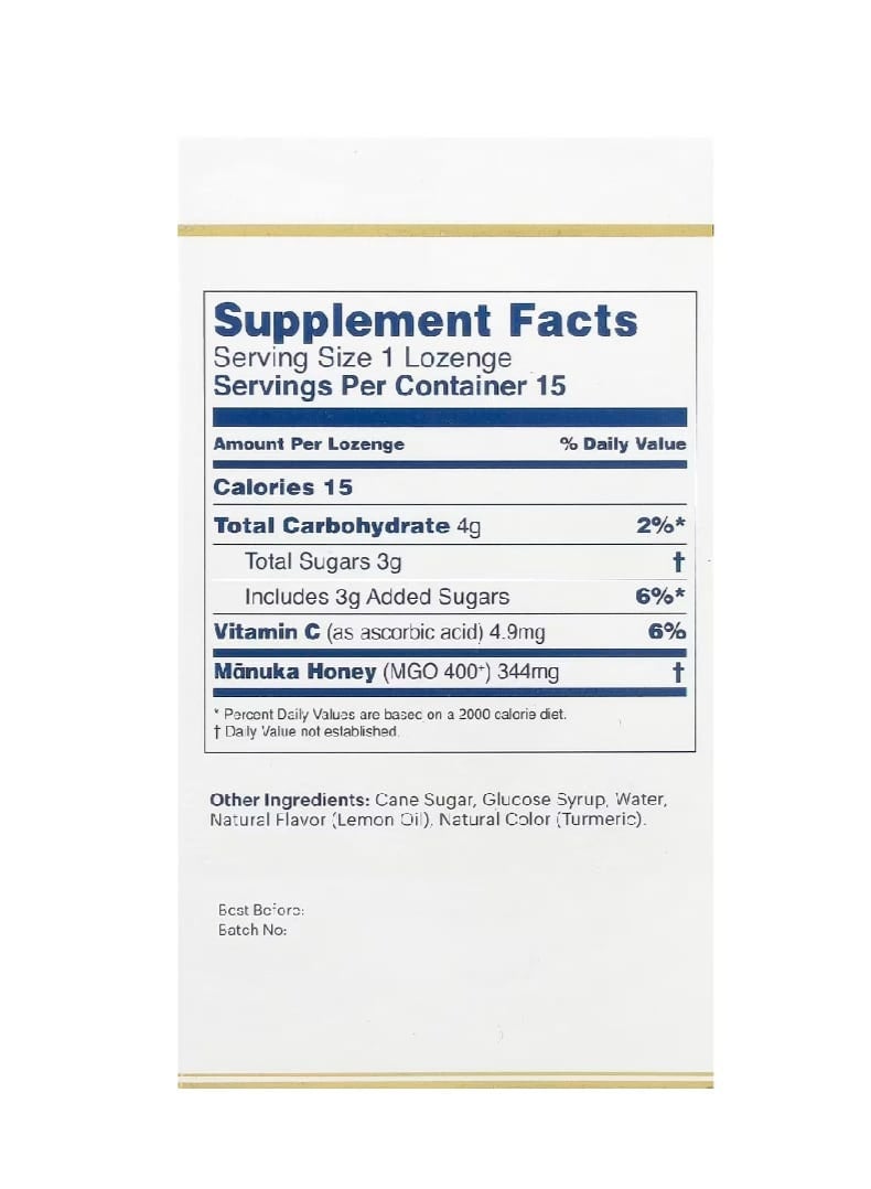 Manuka health Manuka Honey Lozenges Natural Lemon MGO 400+ 15 Lozenges - Image 2