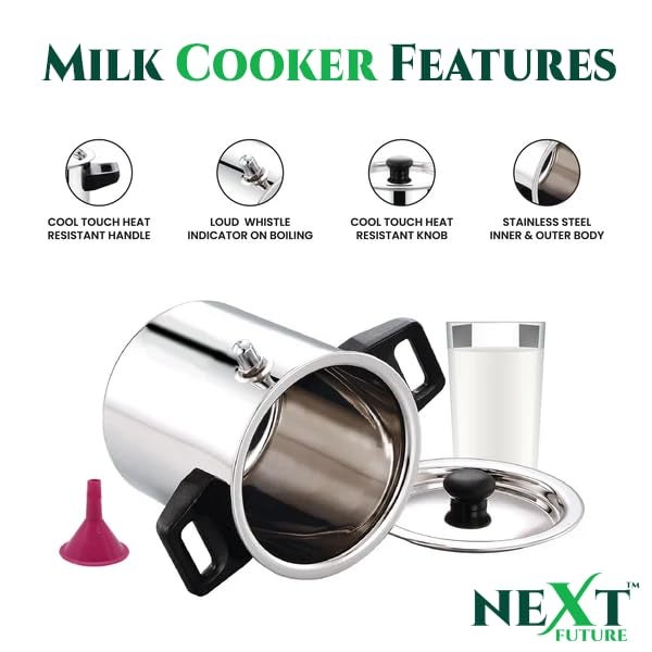 Next Future Next Future Premium Stainless Steel Milk Cooker/Boiler/Pot with Handle,Lid,Knob,Whistle | Capacity:1Ltr | Gas and Induction Compatible with Whistle Indication.  - Image 4