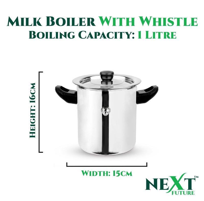 Next Future Next Future Premium Stainless Steel Milk Cooker/Boiler/Pot with Handle,Lid,Knob,Whistle | Capacity:1Ltr | Gas and Induction Compatible with Whistle Indication.  - Image 3