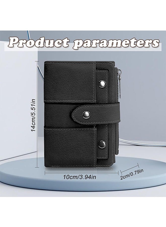 محفظة للنساء، محفظة السيدات ذات الشحبات الجلدية، محفظة بطاقة ائتمانية ذات فتحات متعددة نافذة هوية (أسود) - Image 2