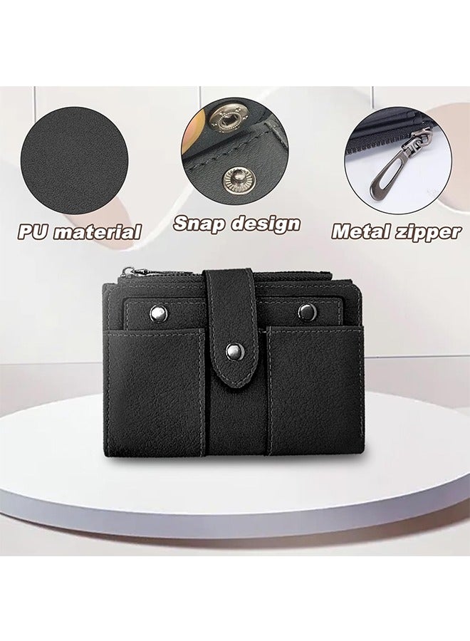محفظة للنساء، محفظة السيدات ذات الشحبات الجلدية، محفظة بطاقة ائتمانية ذات فتحات متعددة نافذة هوية (أسود) - Image 3