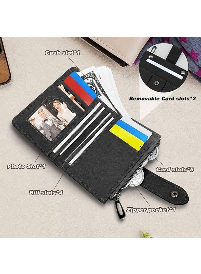 محفظة للنساء، محفظة السيدات ذات الشحبات الجلدية، محفظة بطاقة ائتمانية ذات فتحات متعددة نافذة هوية (أسود) - Image 4