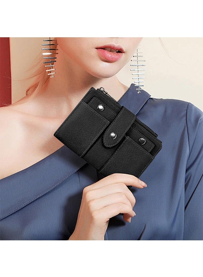 محفظة للنساء، محفظة السيدات ذات الشحبات الجلدية، محفظة بطاقة ائتمانية ذات فتحات متعددة نافذة هوية (أسود) - Image 5