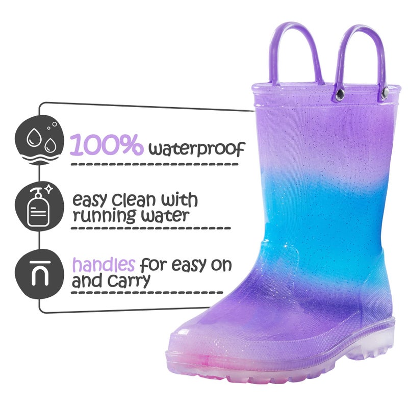 K KomForme Girls Rain Boots,Kids Glitter Waterproof Boots with Easy-on Handles - Image 3