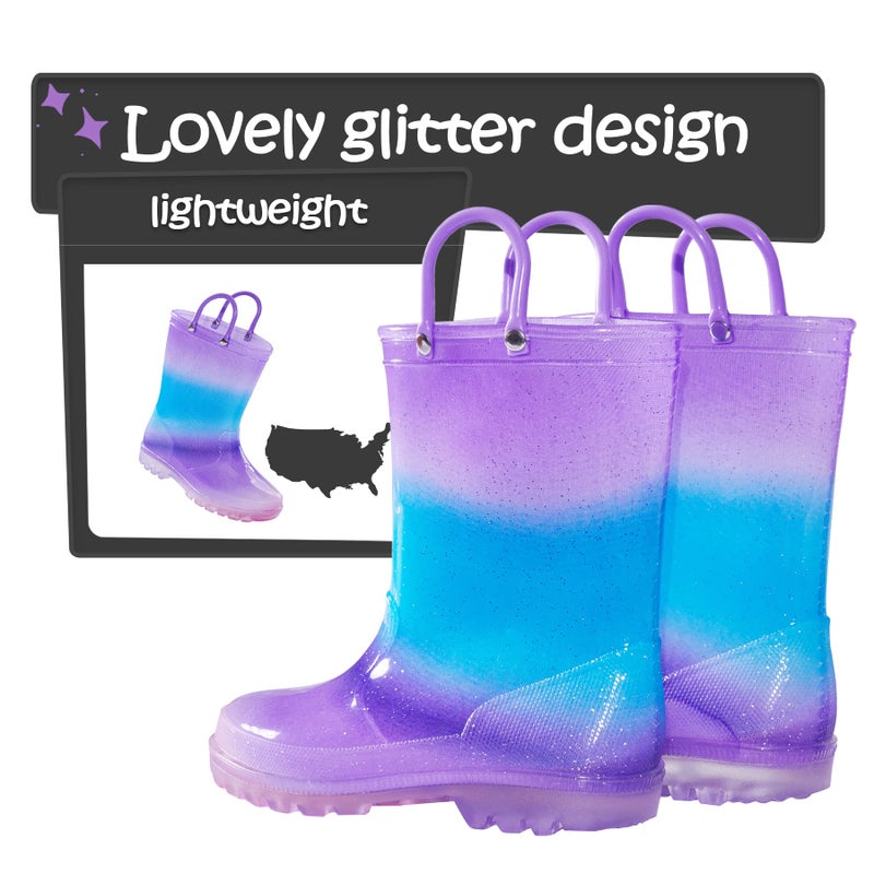 K KomForme Girls Rain Boots,Kids Glitter Waterproof Boots with Easy-on Handles - Image 2