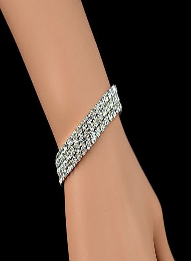QIAN0813 Luxury Multilayer Shining Crystal Stretch Wide Bracelets For Women Elastic Force Tennis Bracelet (2 Row) - Image 2