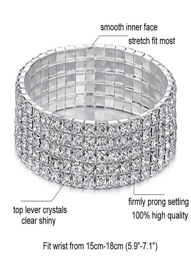 QIAN0813 Luxury Multilayer Shining Crystal Stretch Wide Bracelets For Women Elastic Force Tennis Bracelet (2 Row) - Image 3
