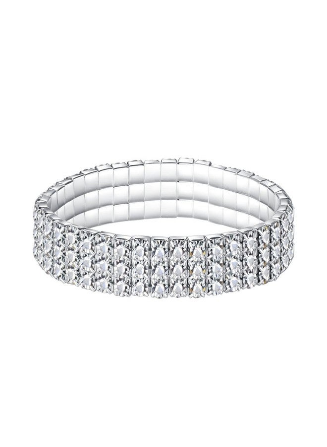 QIAN0813 Luxury Multilayer Shining Crystal Stretch Wide Bracelets For Women Elastic Force Tennis Bracelet (2 Row) - Image 1