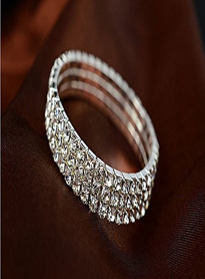QIAN0813 Luxury Multilayer Shining Crystal Stretch Wide Bracelets For Women Elastic Force Tennis Bracelet (2 Row) - Image 5