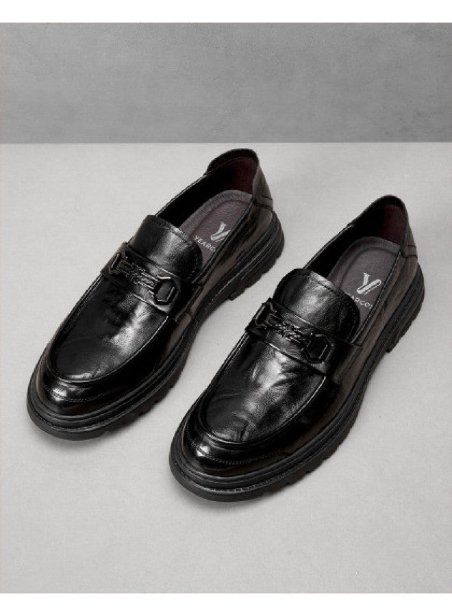 YEARCON Leap Month Shoes】autumn Men's Comfortable Leather Loafers, Slip-on Business Commuter Casual Shoes For Young Men - Image 1