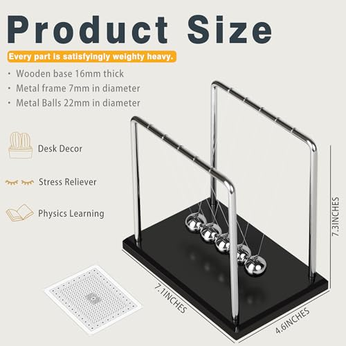 BEWITU Large Newtons Cradle Balance Pendulum 5 Balls, Wooden Base Newton's Cradle, Desktop Toys Kinetic Toys for Adults, Office Home Desk Décor, Fun Science Physics Learning - Image 2