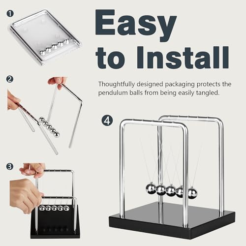 BEWITU Large Newtons Cradle Balance Pendulum 5 Balls, Wooden Base Newton's Cradle, Desktop Toys Kinetic Toys for Adults, Office Home Desk Décor, Fun Science Physics Learning - Image 4
