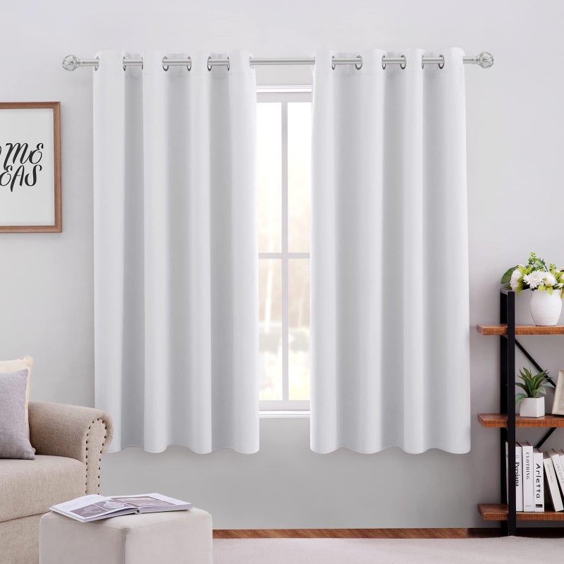 HOMEIDEAS Greyish White Blackout Curtains 52 X 63 Inch Bedroom Curtains Set of 2 Panels Room Darkening Curtains/Drapes, Thermal Grommet Light Bolcking Window Curtains for Living Room - Image 1