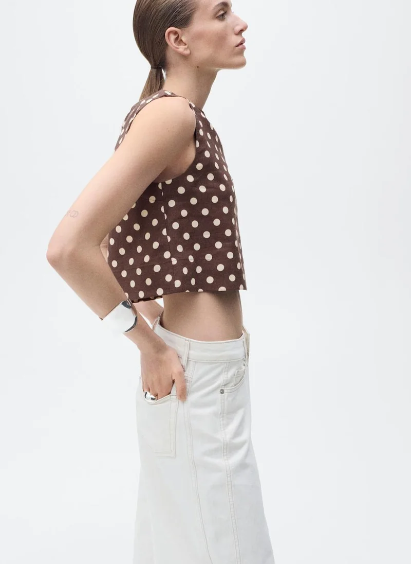MANGO Polka Dot Linen Crop Top