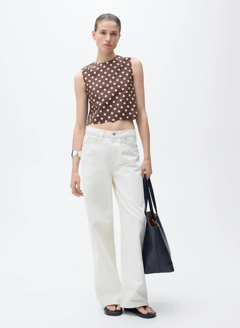MANGO Polka Dot Linen Crop Top