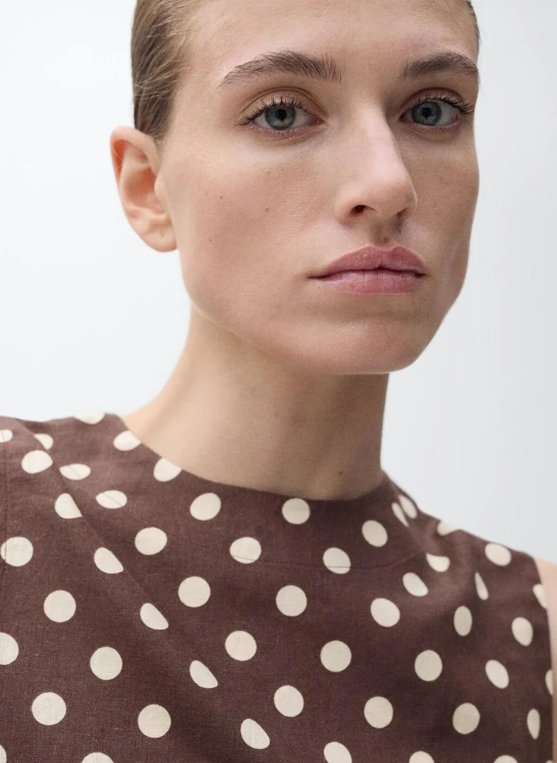 MANGO Polka Dot Linen Crop Top