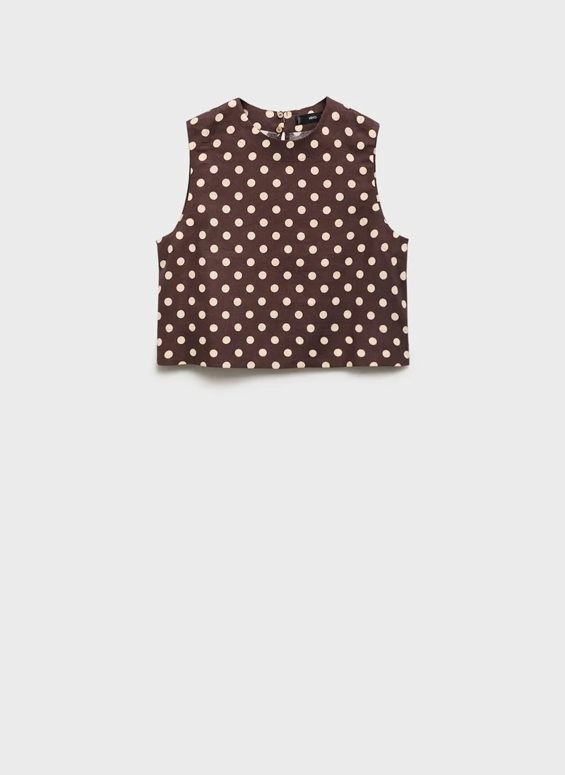 MANGO Polka Dot Linen Crop Top