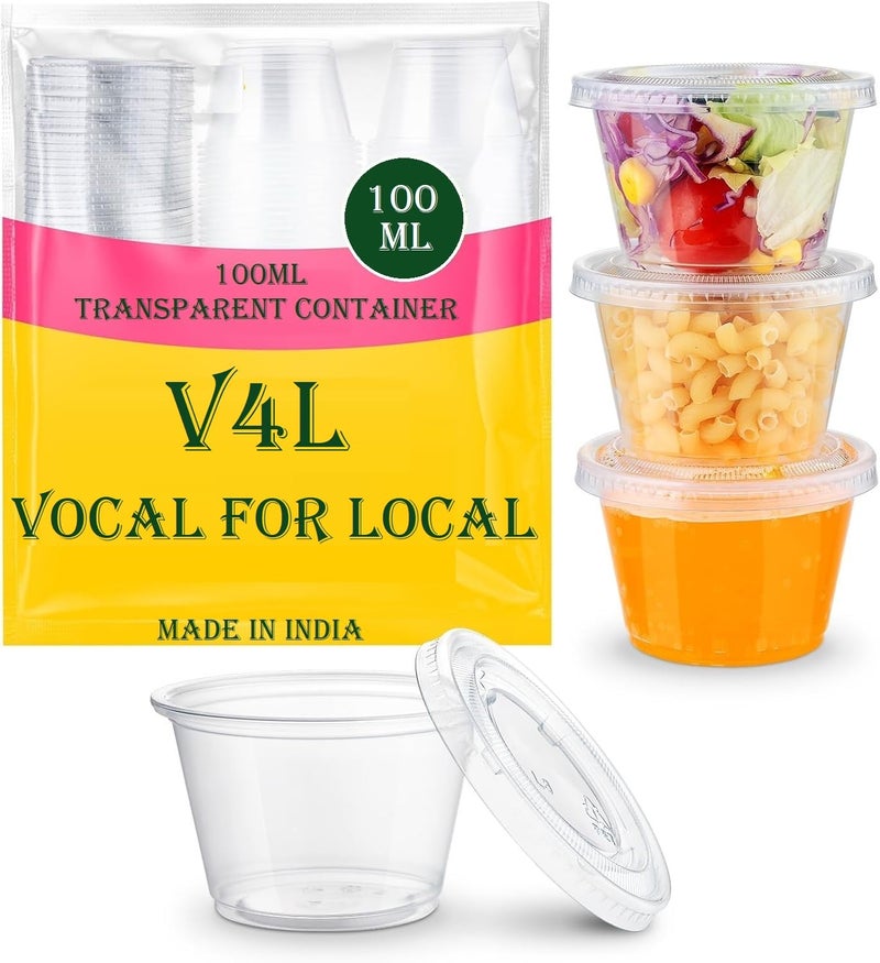 V4L Transparent Takeout Food Containers Food Storage Containers With Lids Freezer Safe | Meal Prep | Microwavable Dishwasher | Leakproof | BPA Free (100 ml pack of 100) - Image 1