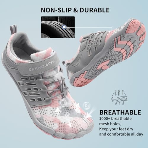 Grand Attack Barefoot Shoes Women,Wide Toe Box Minimalist Zero Drop Walking Shoes Lightweight Cross Training Trail Running Wrestling Weightlifting Fitness Rock Climbing Gym Sneakers Grey Pinksize 8 - Image 3