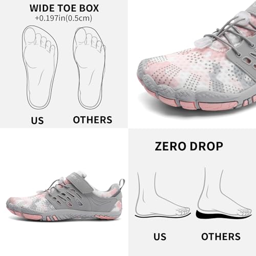 Grand Attack Barefoot Shoes Women,Wide Toe Box Minimalist Zero Drop Walking Shoes Lightweight Cross Training Trail Running Wrestling Weightlifting Fitness Rock Climbing Gym Sneakers Grey Pinksize 8 - Image 4